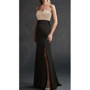 New BELSOIE Women's Almond Noir Strapless Marquis Satin Bridesmaid Dress Size 12